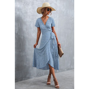 Boho Ditsy Floral V-Neck Asymmetrical Wrapped Dress